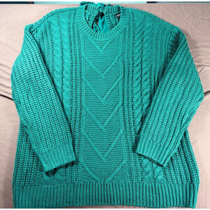 Women's Torrid Green Cable Knit Crew Neck Bow In BackSweater Plus Size 00